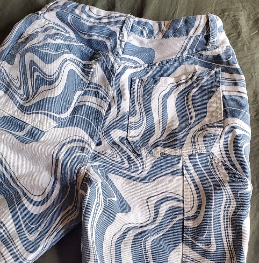 PacSun Swirl Print Carpenter Pants - Blue & White - Picture 3 of 7